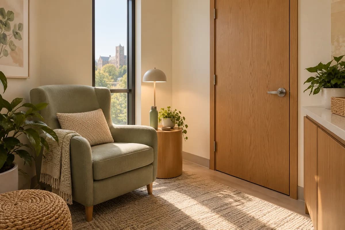 Nursing Pods & Lactation Rooms — Sherbrooke & the Eastern Townships: a private nursing space in a commercial interior.