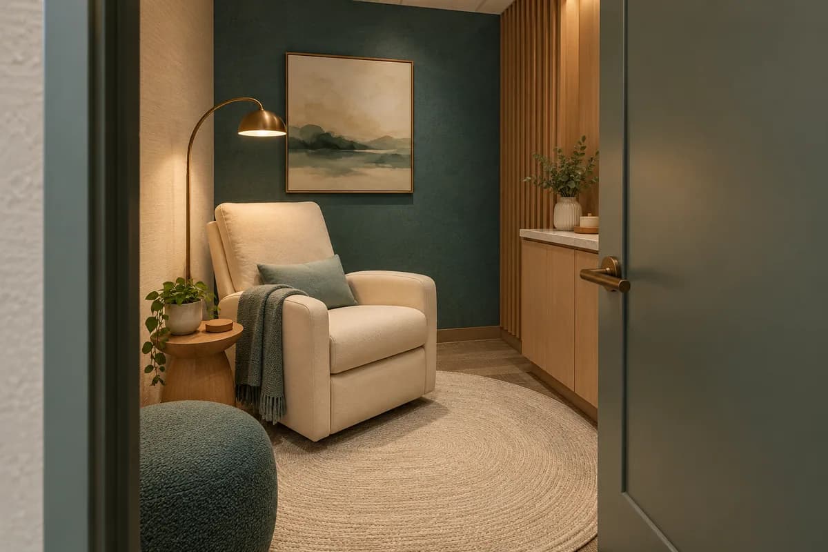 Espaces d’allaitement dans les bureaux : un espace d’allaitement privé dans un intérieur commercial.