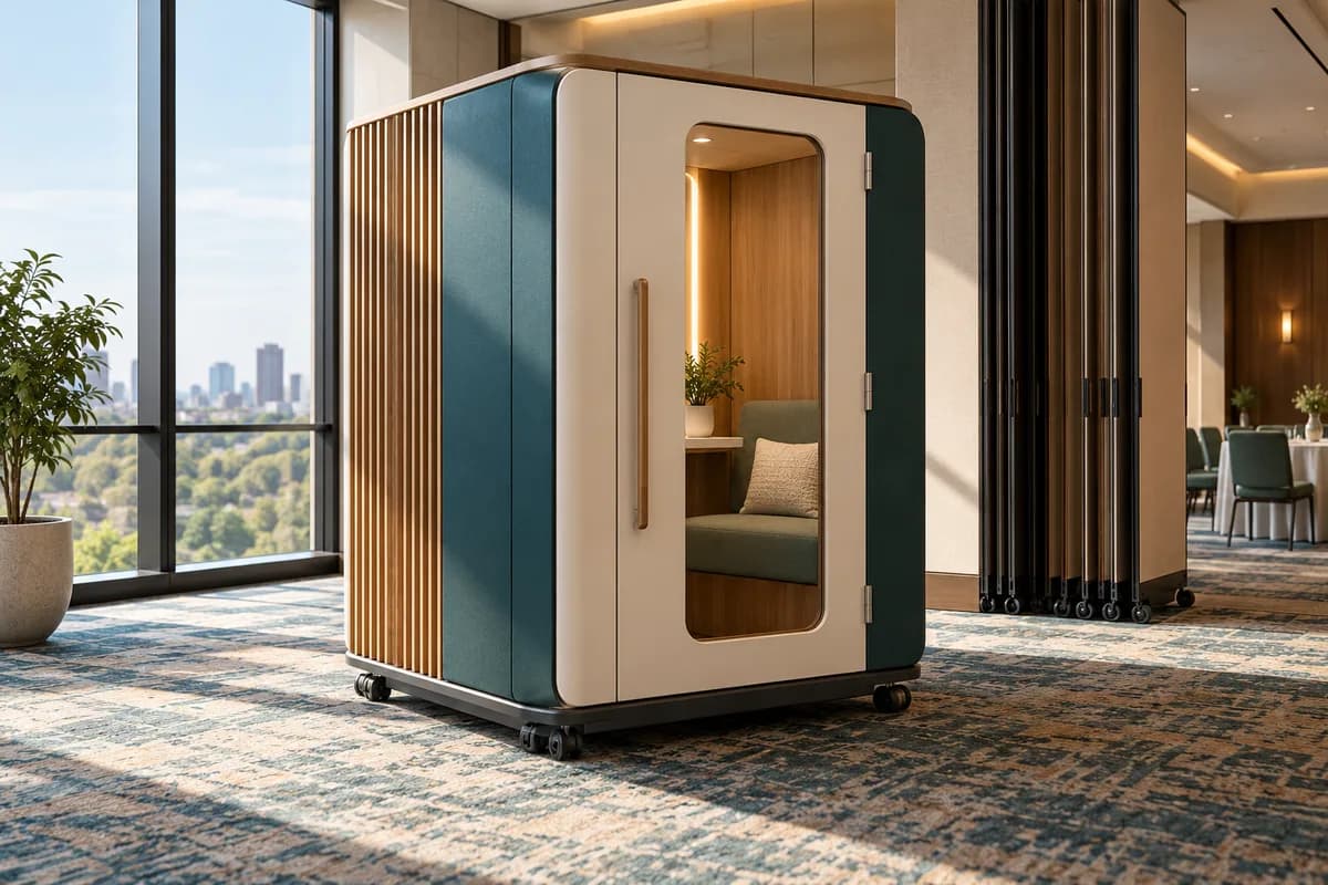 A compact private nursing booth in a flexible event setting.