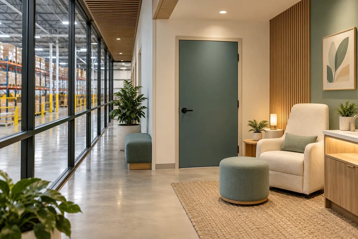 Nursing spaces for industrial workplaces: a private nursing space in a commercial interior.